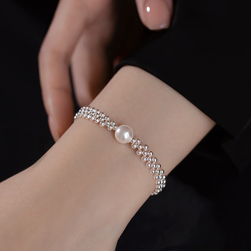 Pure Silver Pearl Bracelet, Light Luxury Bracelet