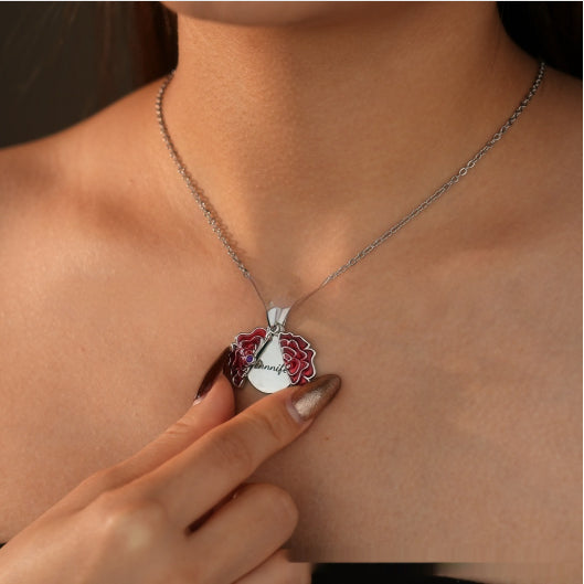 Womens Two-Tier Openable Rose Flower Necklace
