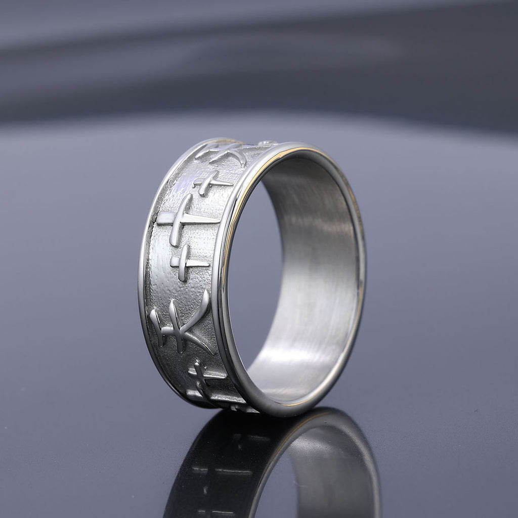 Relief Cross Titanium Steel Ring With Heaven Design