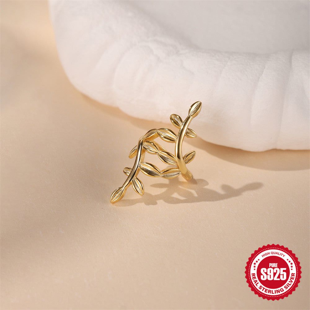 S925 Sterling Silver Smooth Surface Branch Ear Cuff