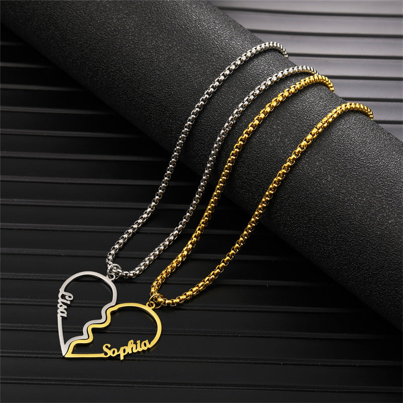 Stainless Steel Cutout Name Love Couple Necklace Set
