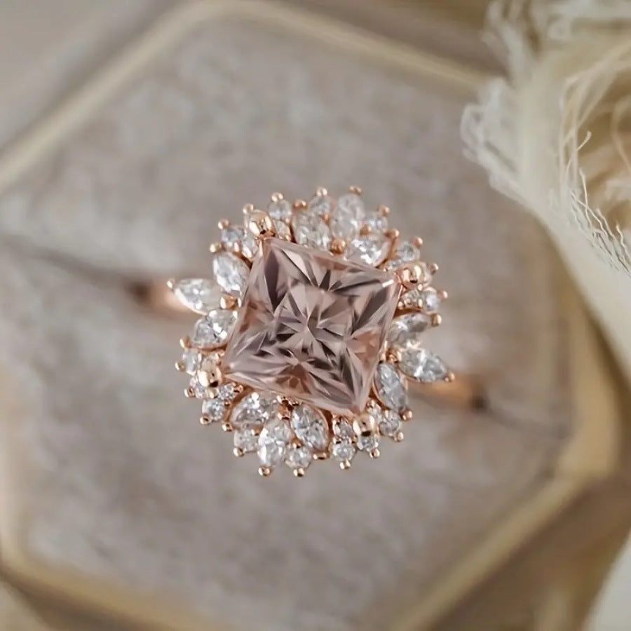 Simple Personalized Rose Gold Zircon Womens Ring