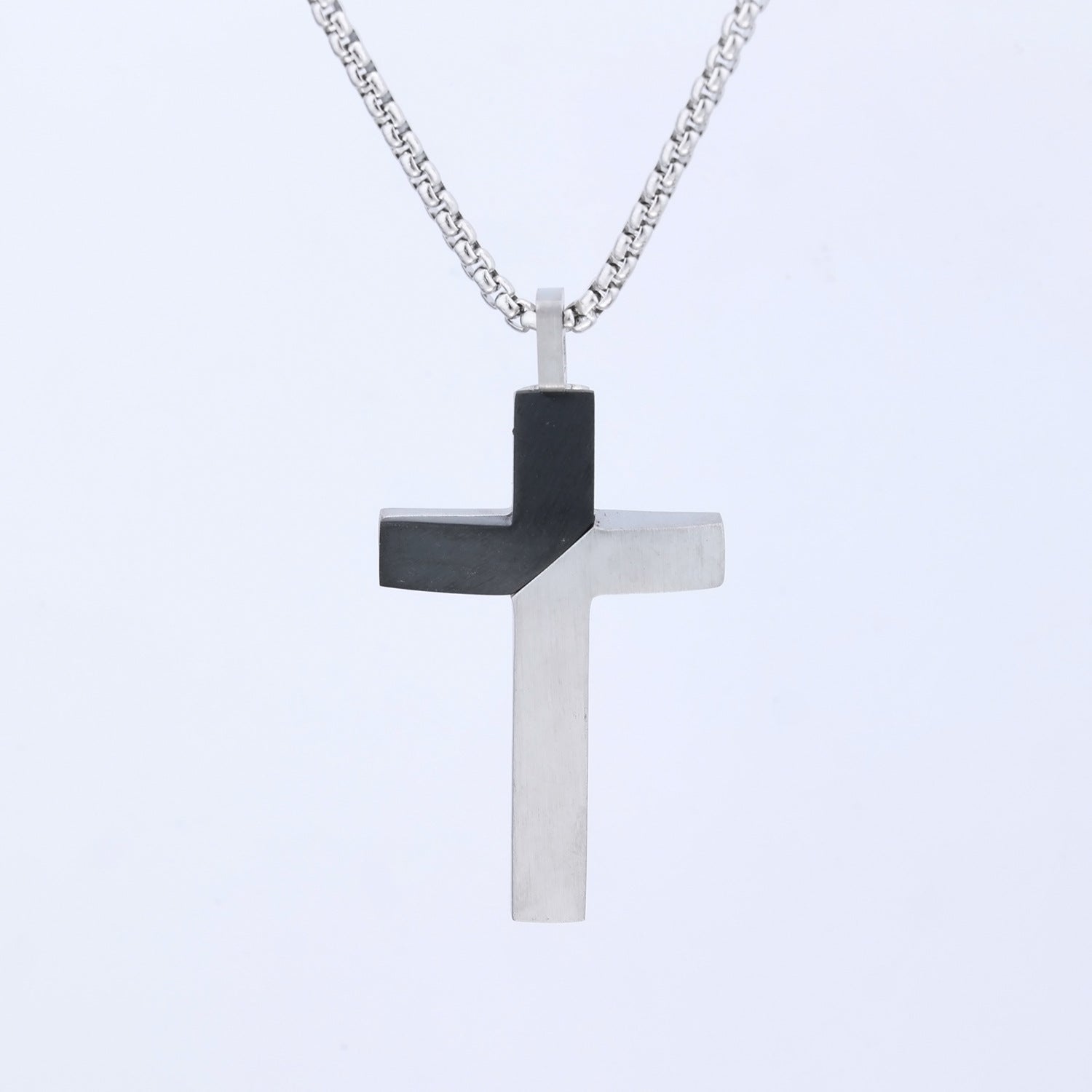 Retro-style Minimalist Two-tone Patchwork Cross Titanium Steel Pendant