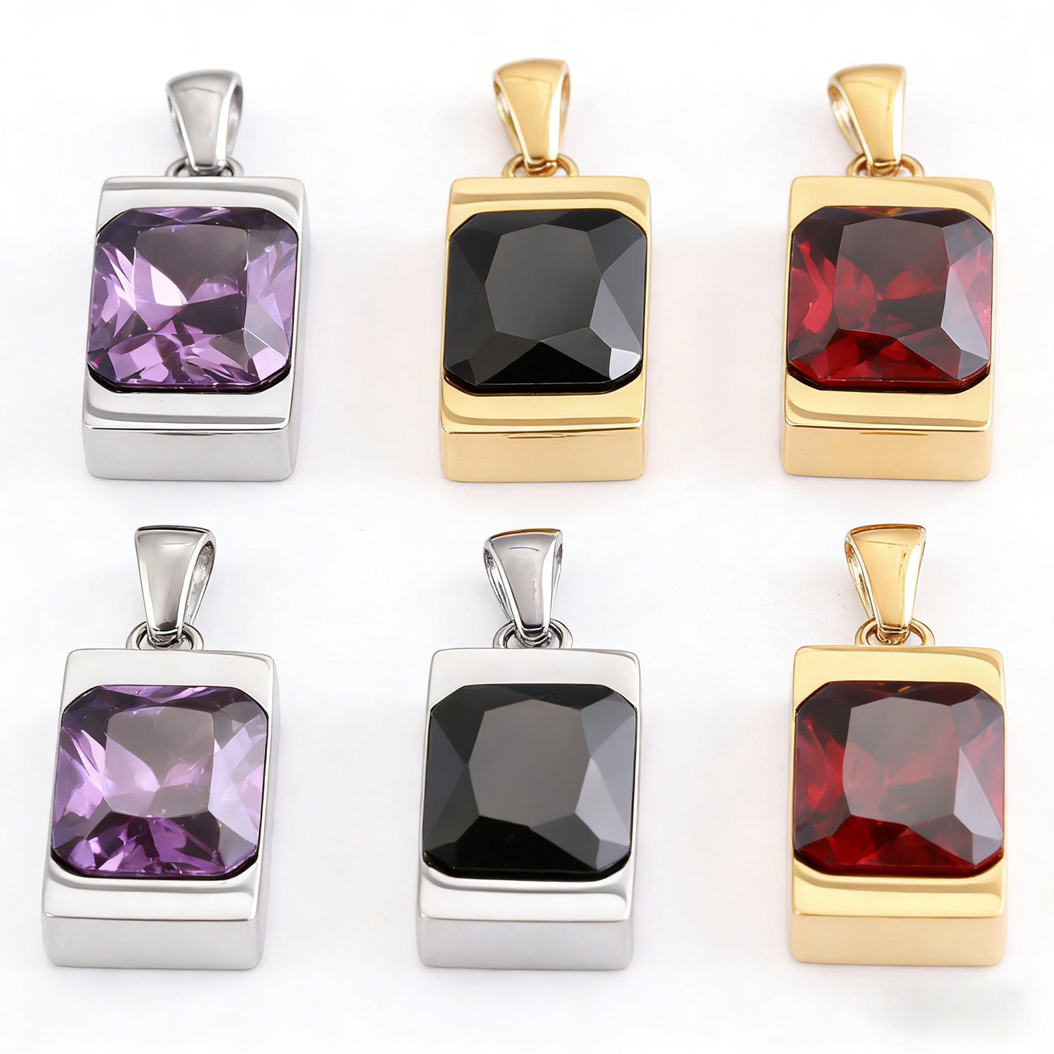 Simple Geometric Rectangular Gemstone Stainless Steel Pendant
