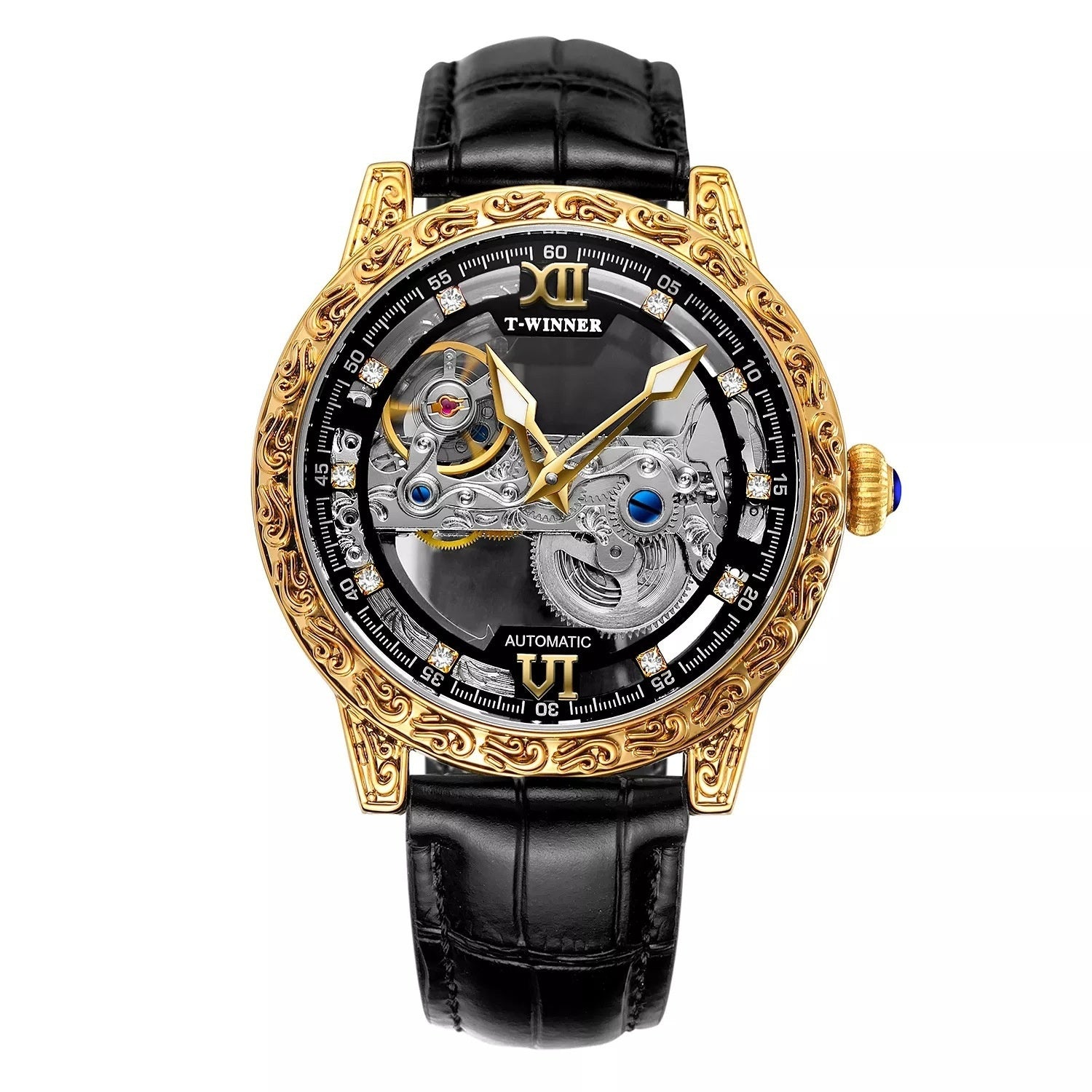 Mens Fashionable Vintage Carved Semi-Automatic Mechanical Watch