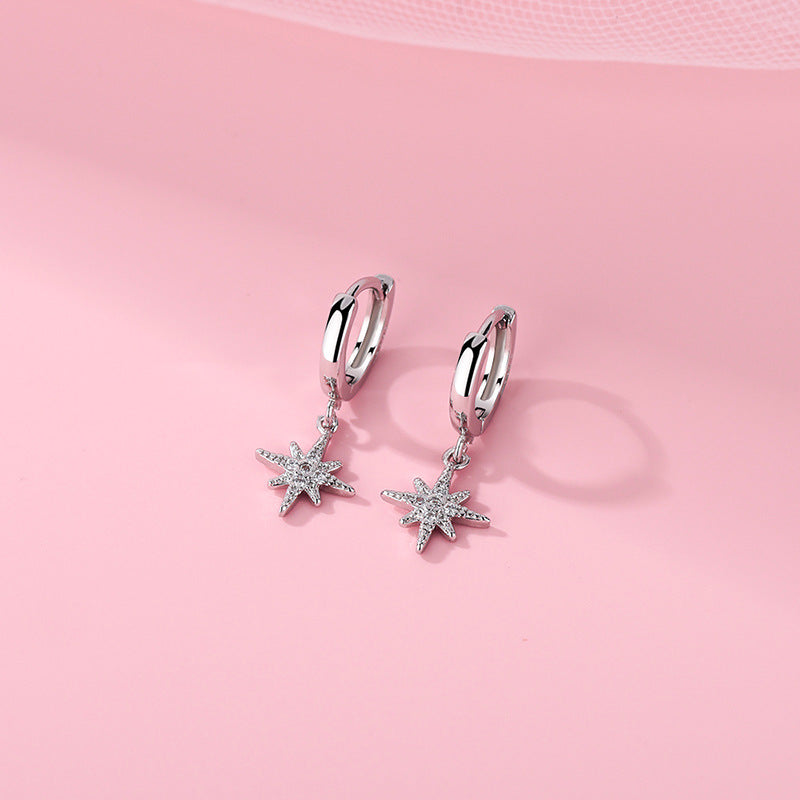 Womens Niche-style Star Stud Earrings With A Hexagram Design