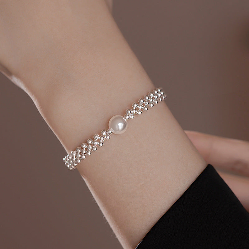 Pure Silver Pearl Bracelet, Light Luxury Bracelet