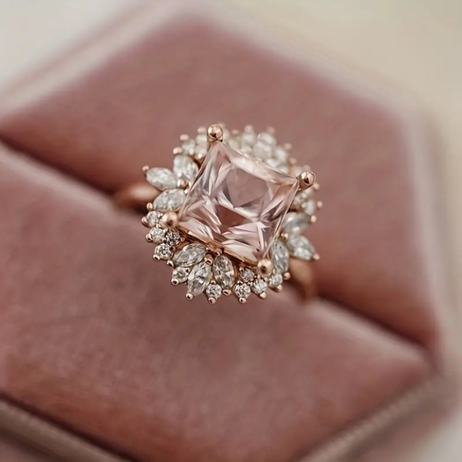 Simple Personalized Rose Gold Zircon Womens Ring