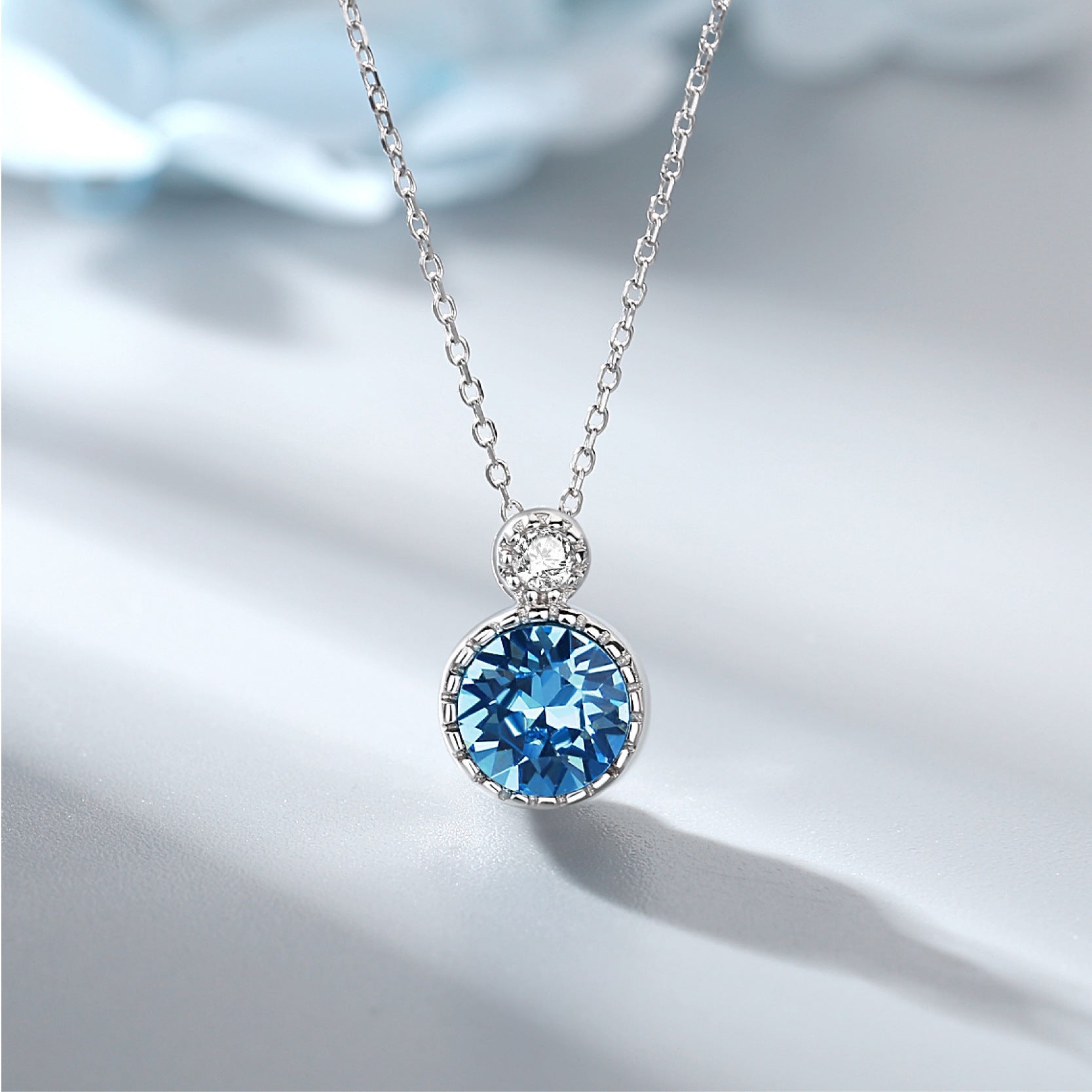 Ocean Heart Crystal Round Necklace For Women