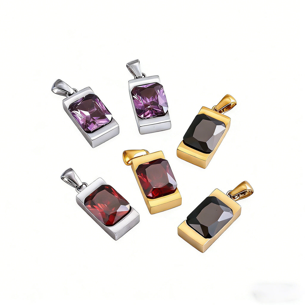 Simple Geometric Rectangular Gemstone Stainless Steel Pendant