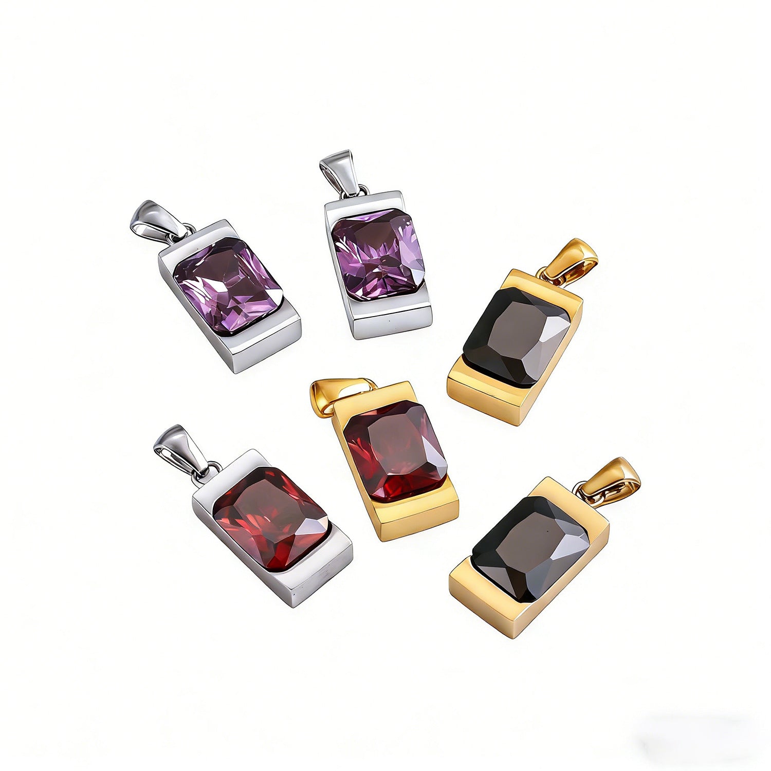 Simple Geometric Rectangular Gemstone Stainless Steel Pendant