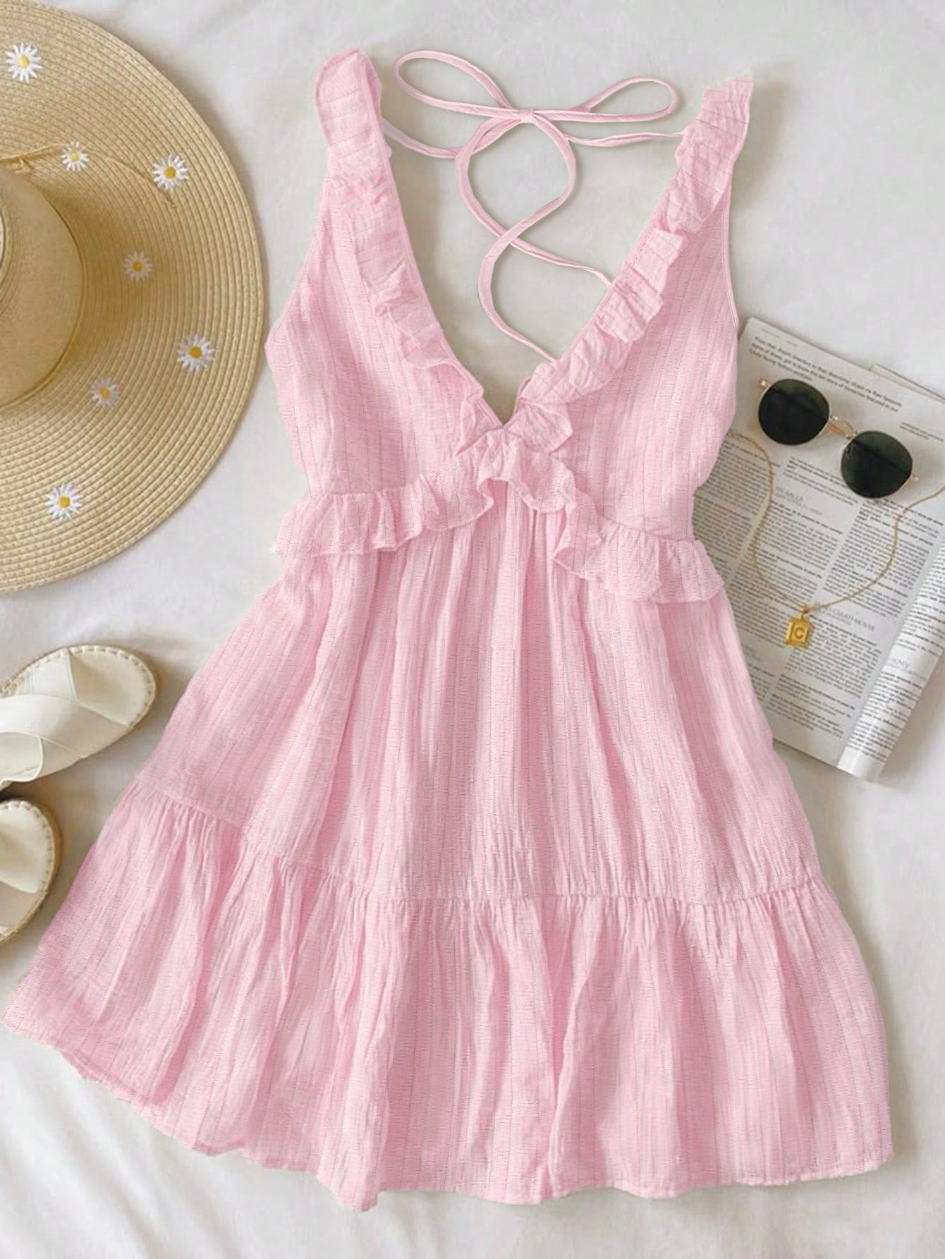 Irregular Lace Backless Cross-Tie Solid Color Mini Skirt