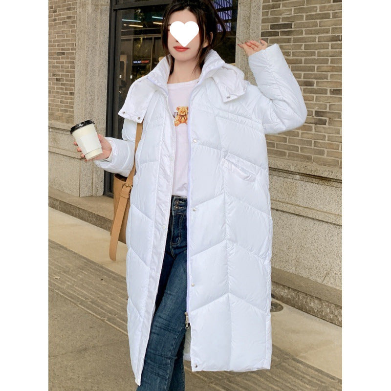 Womens Knee-length Hooded Relaxed-fit Cotton Coat