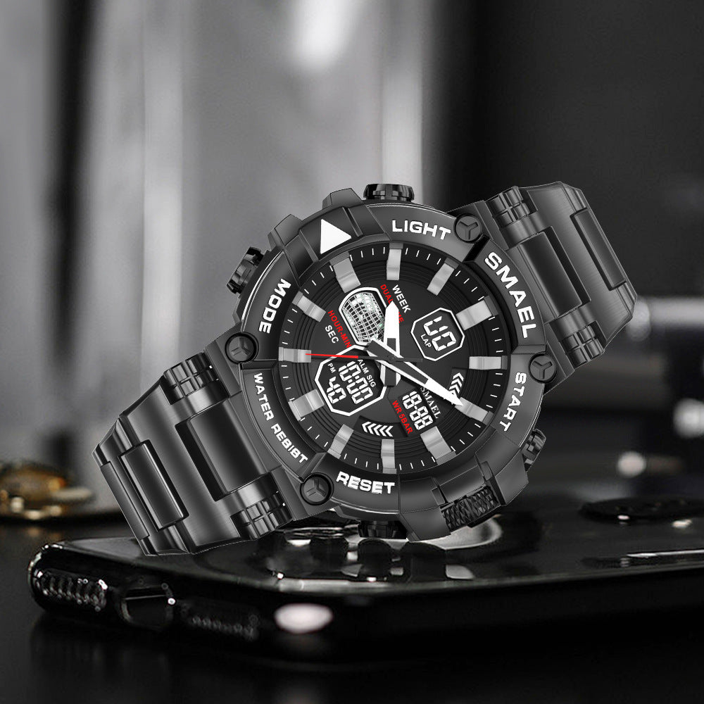 Men's Luminous Timing Stainless Steel Alloy Double Display Electronic Watch