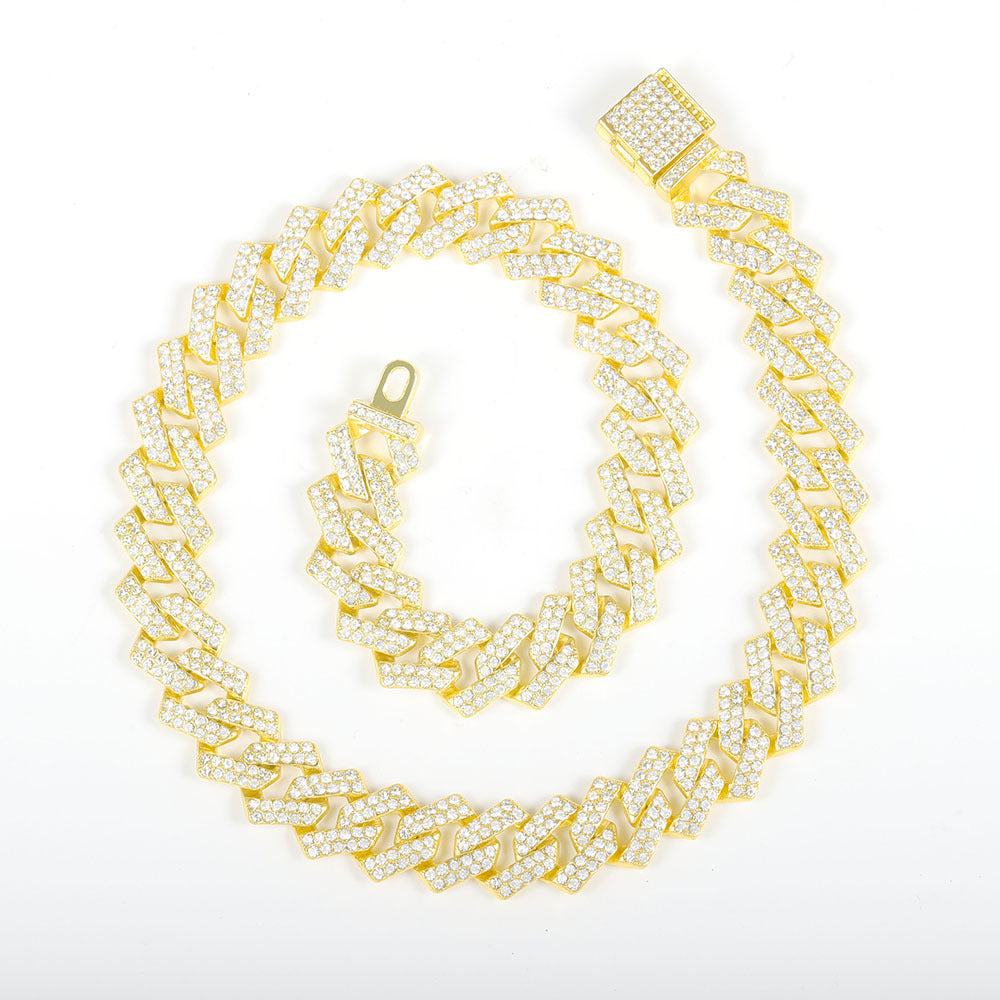 15mm Diamond-Encrusted Hinged Hip-Hop Necklace In A Diamond-Shaped Design