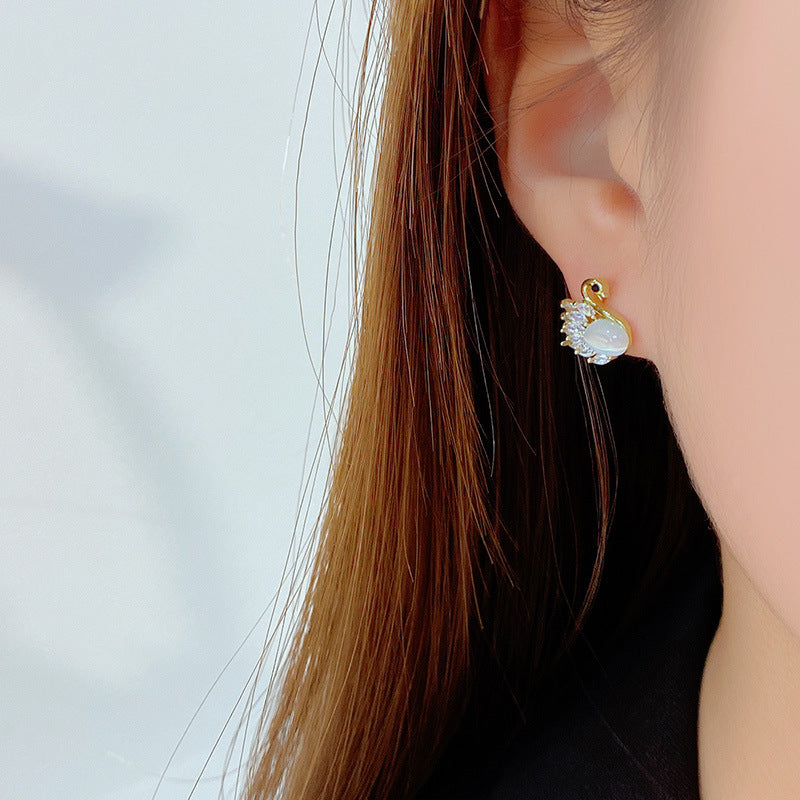 Warm Cat Eye Stone Swan Elegant Super Fairy Earrings
