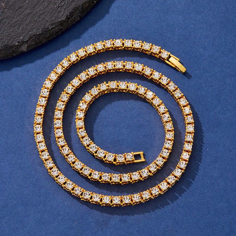 Simple Zinc-alloy Rhinestone Single-row Cuban-link Necklace