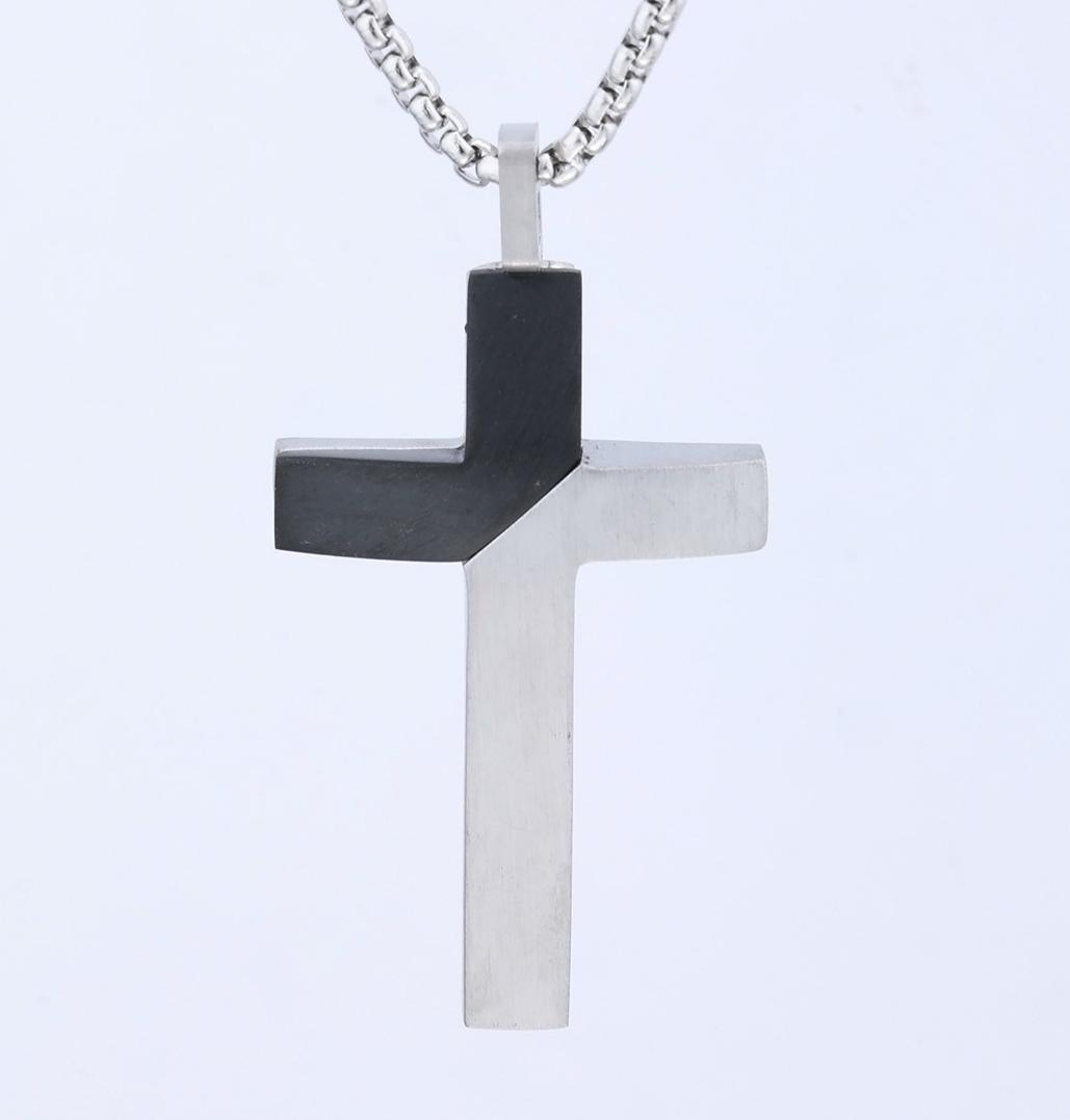 Retro-style Minimalist Two-tone Patchwork Cross Titanium Steel Pendant