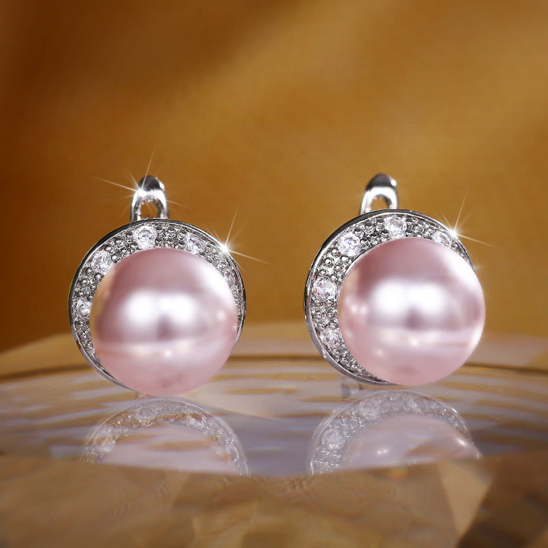 Simple And Stylish Round Zircon And Faux Pearl Stud Earrings For Women