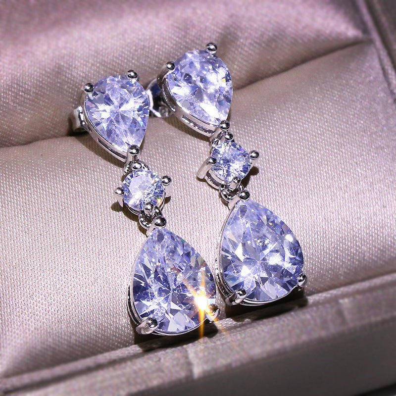 Chic Water-drop-shaped Zircon Earrings Korean Style