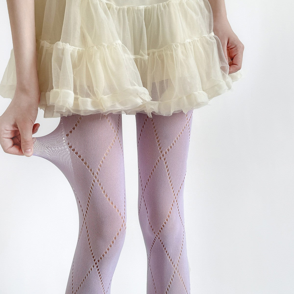 Slimming Gray Diamond-patterned Sheer Tights With Hollow-out Diamond Detailing