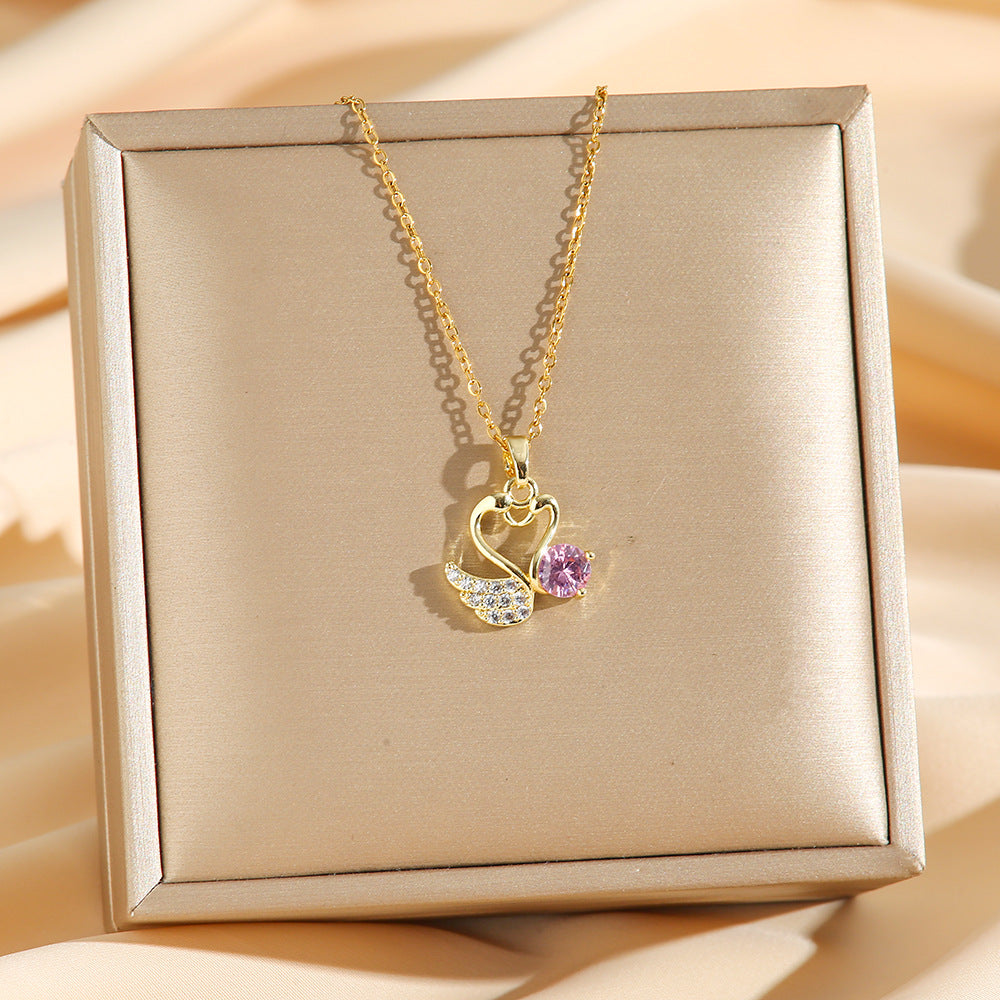 Light Luxury Sweet Diamond Swan Love Pendant Necklace