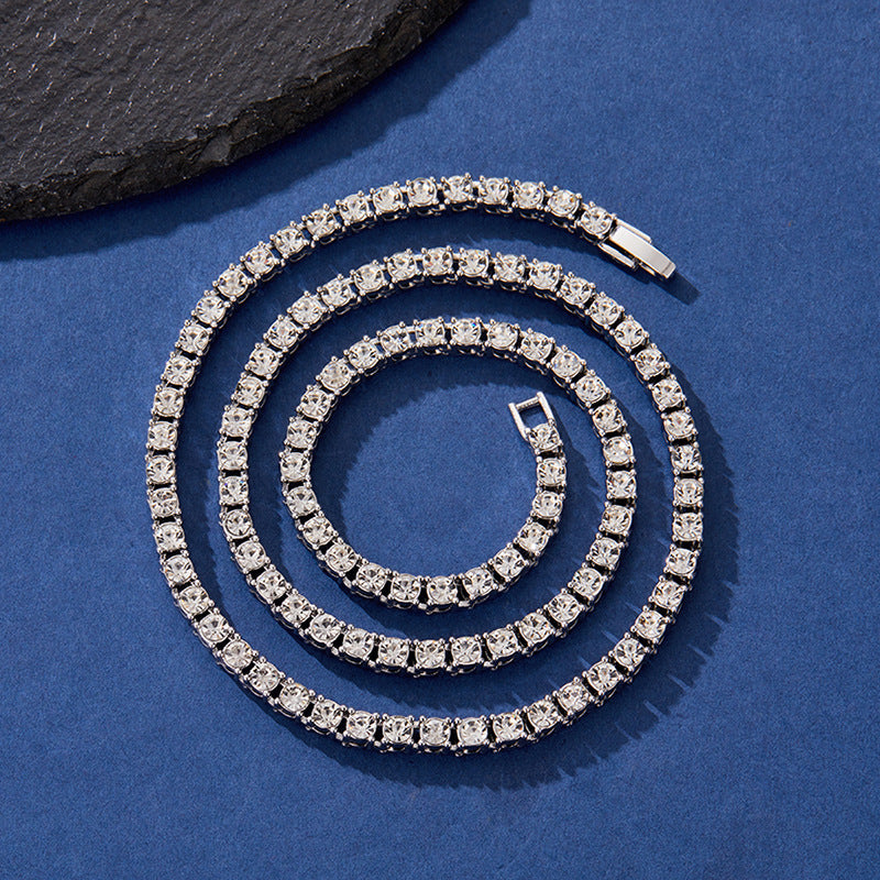 Simple Zinc-alloy Rhinestone Single-row Cuban-link Necklace