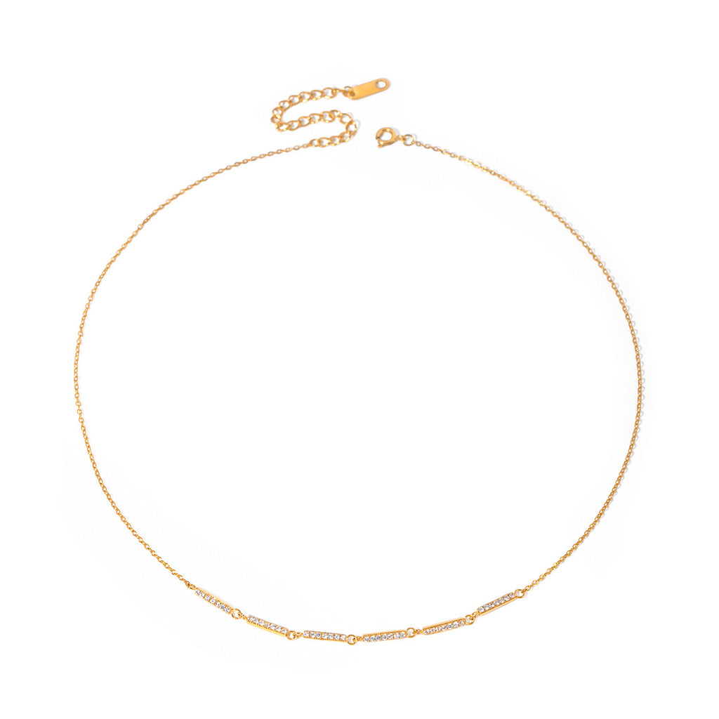 European And American Minimalist Womens 18k Gold Stainless Steel Necklace With Rhinestone Inlay
