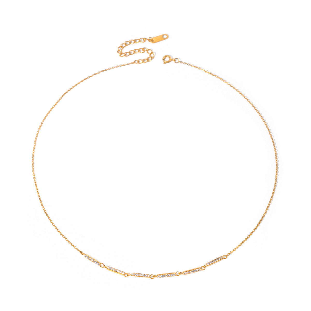 European And American Minimalist Womens 18k Gold Stainless Steel Necklace With Rhinestone Inlay