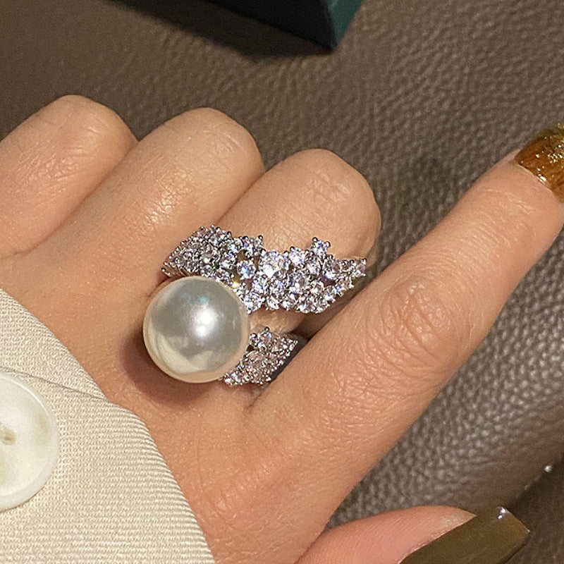 Korean-style French-inspired Faux Pearl Floral Ring