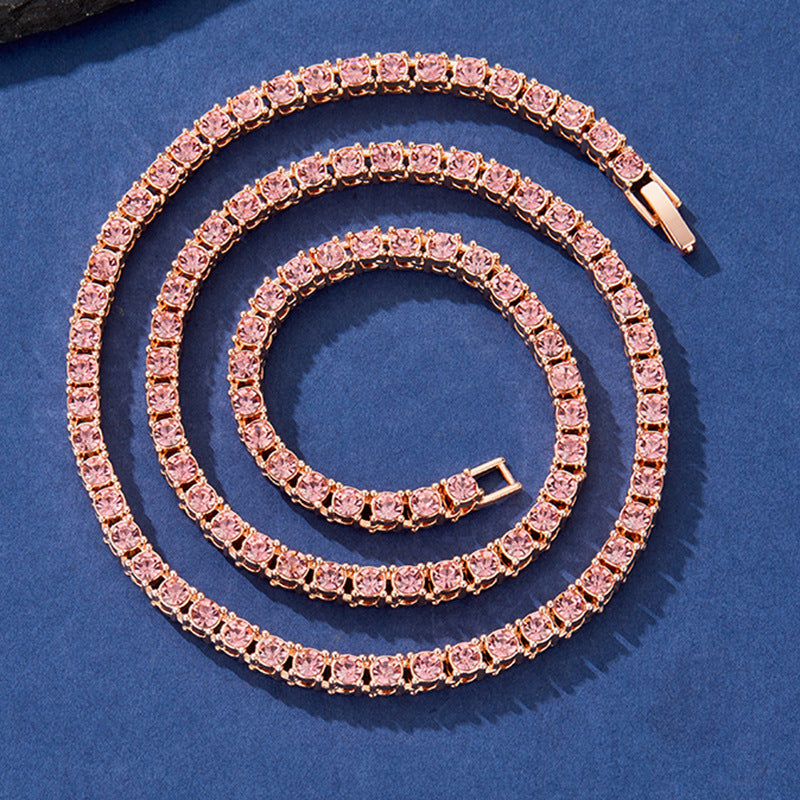 Simple Zinc-alloy Rhinestone Single-row Cuban-link Necklace