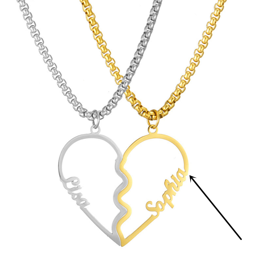 Stainless Steel Cutout Name Love Couple Necklace Set