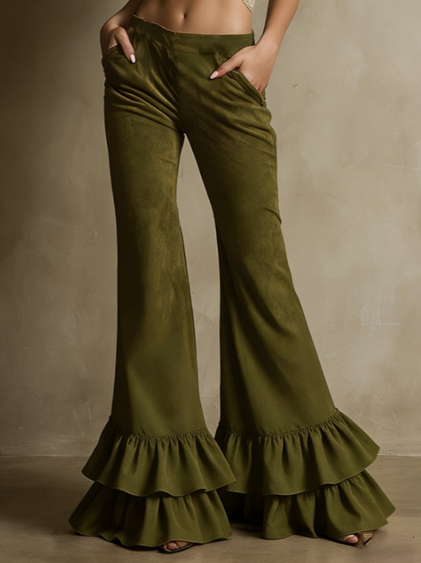 American Retro Double Ruffled Flared Pants For Women