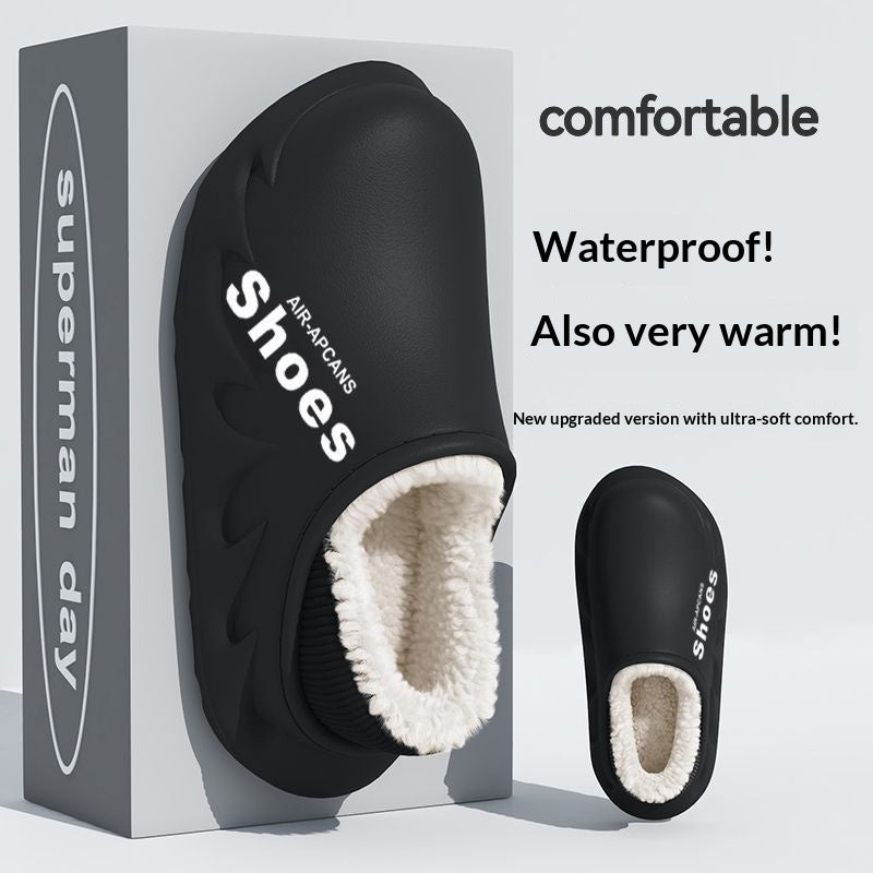 Mens Fleece-Lined Non-Slip Closed-Toe EVA Waterproof Cotton Slippers