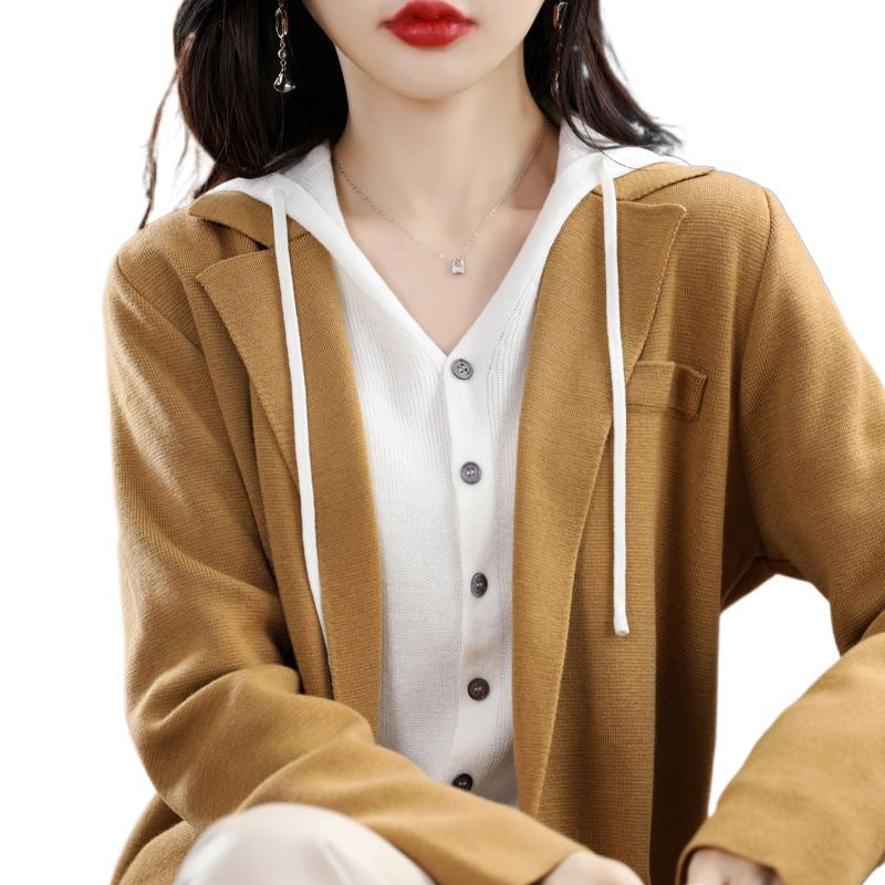 Womens Casual Loose-fitting Solid-color Knit Cardigan