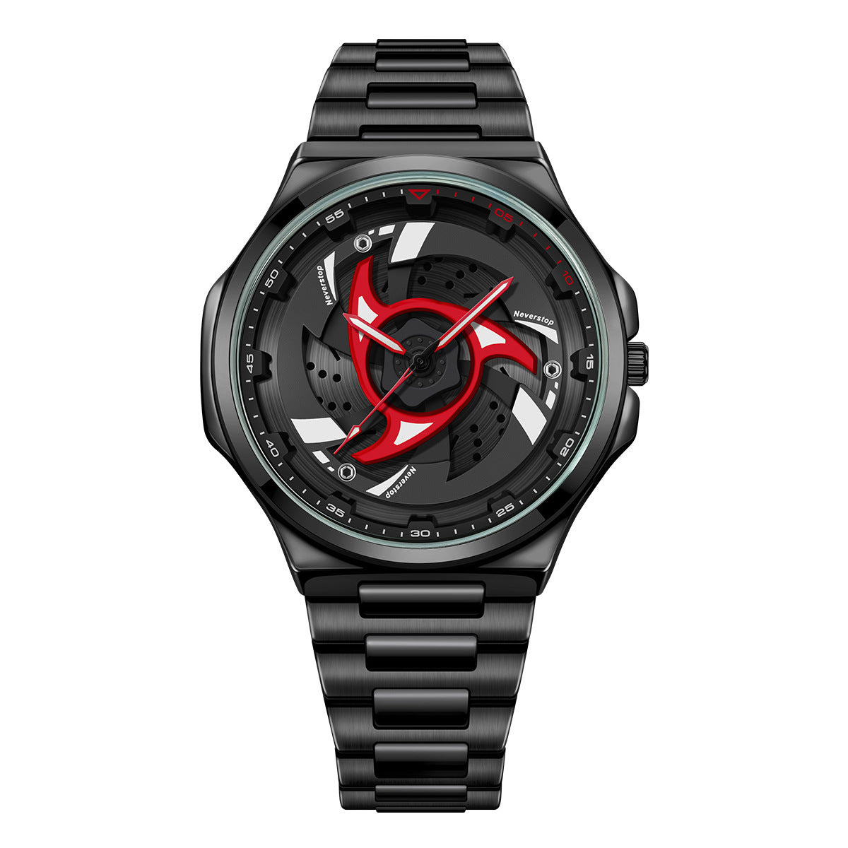 Mens Steel-band Rotating Bezel Dial Quartz Watch With A Sporty Design