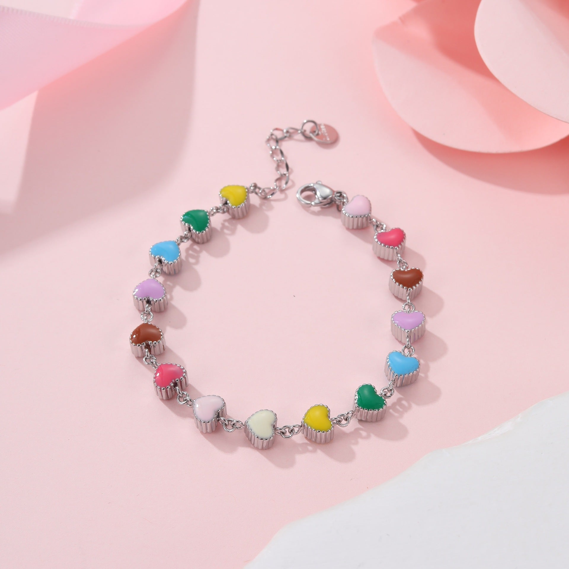 Colorful Oil Necklace Love Heart-shaped Titanium Steel Bracelet