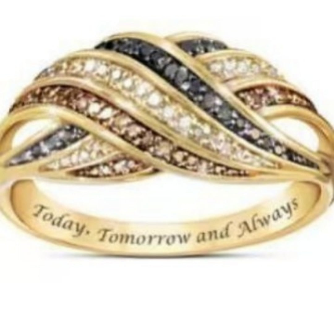 Womens Multi-ring Copper Ring With Zircon Inlays