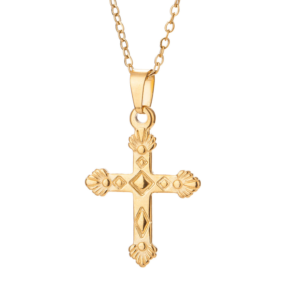 High-End Stainless Steel Cross Pendant Necklace With Real Gold Plating