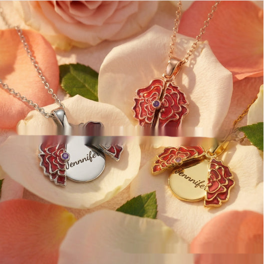 Womens Two-Tier Openable Rose Flower Necklace