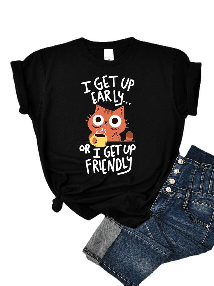 Womens Casual Crew-neck Printed All-match Short-sleeve Top