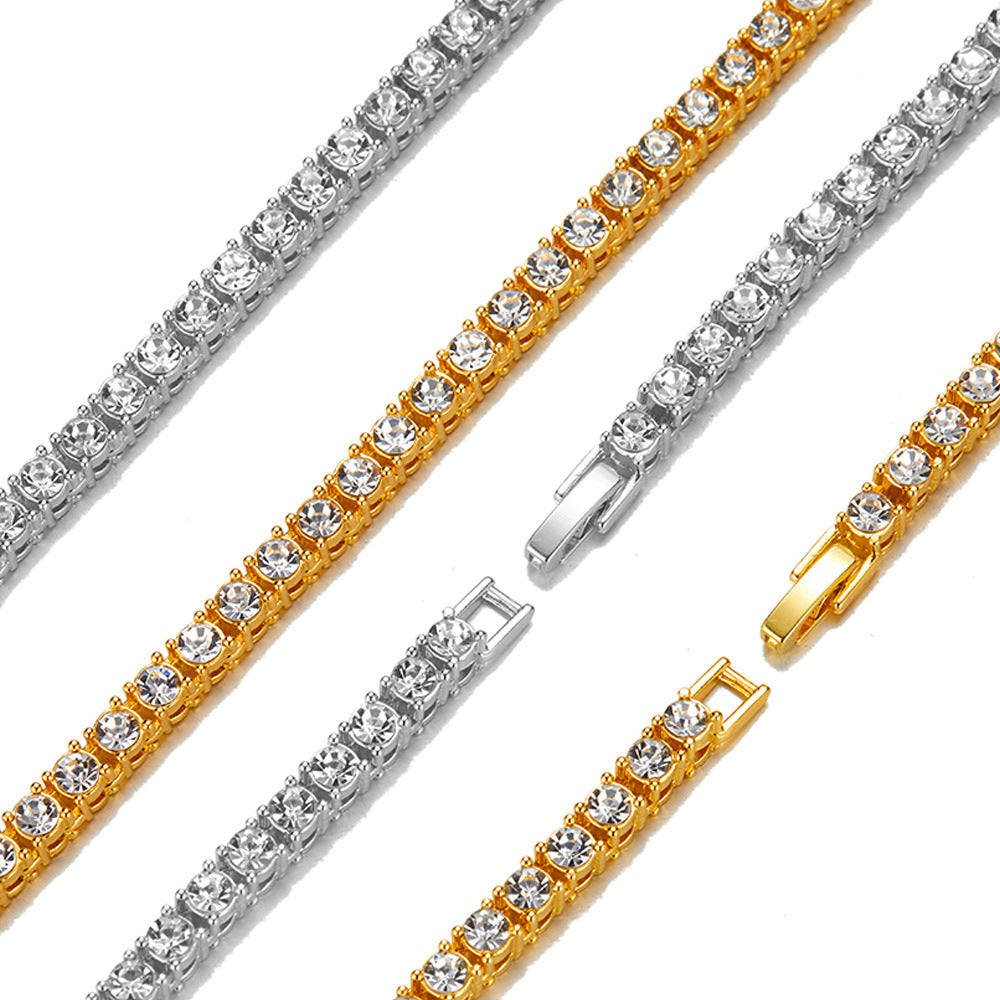 Simple Zinc-alloy Rhinestone Single-row Cuban-link Necklace