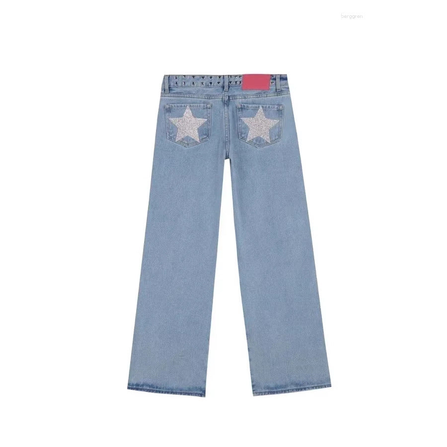 Loose Straight-leg Jeans With A Trendy Star Design For Women