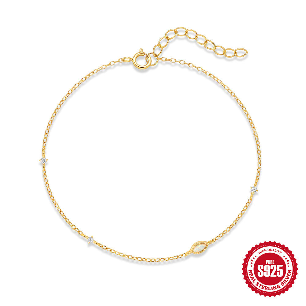 S925 Sterling Silver Bracelet With Marquise-cut Opal Inlays