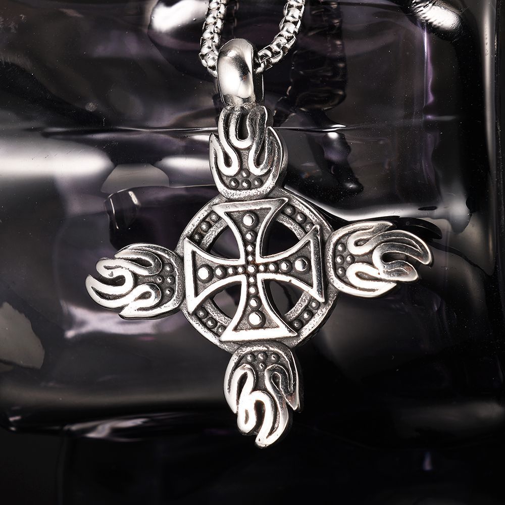 Retro Cross Flame Design Titanium Steel Necklace For Men