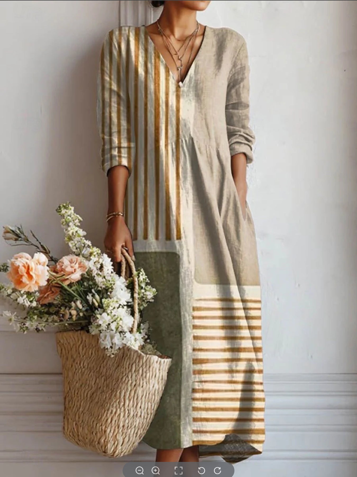 Stylish And Elegant EuropeanAmerican Printed V-neck Maxi Dress