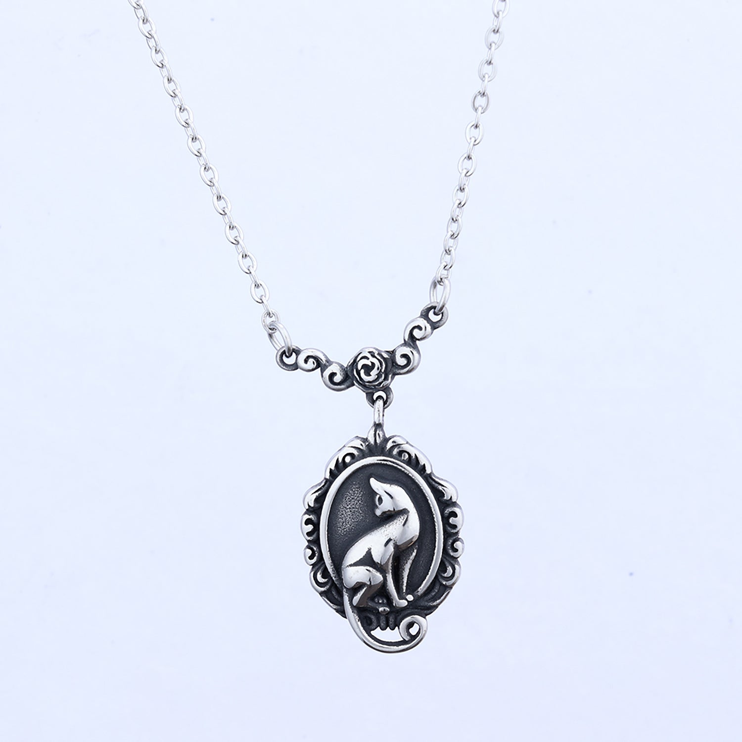 3D Cat Wreath Pendant Necklace In Titanium Steel