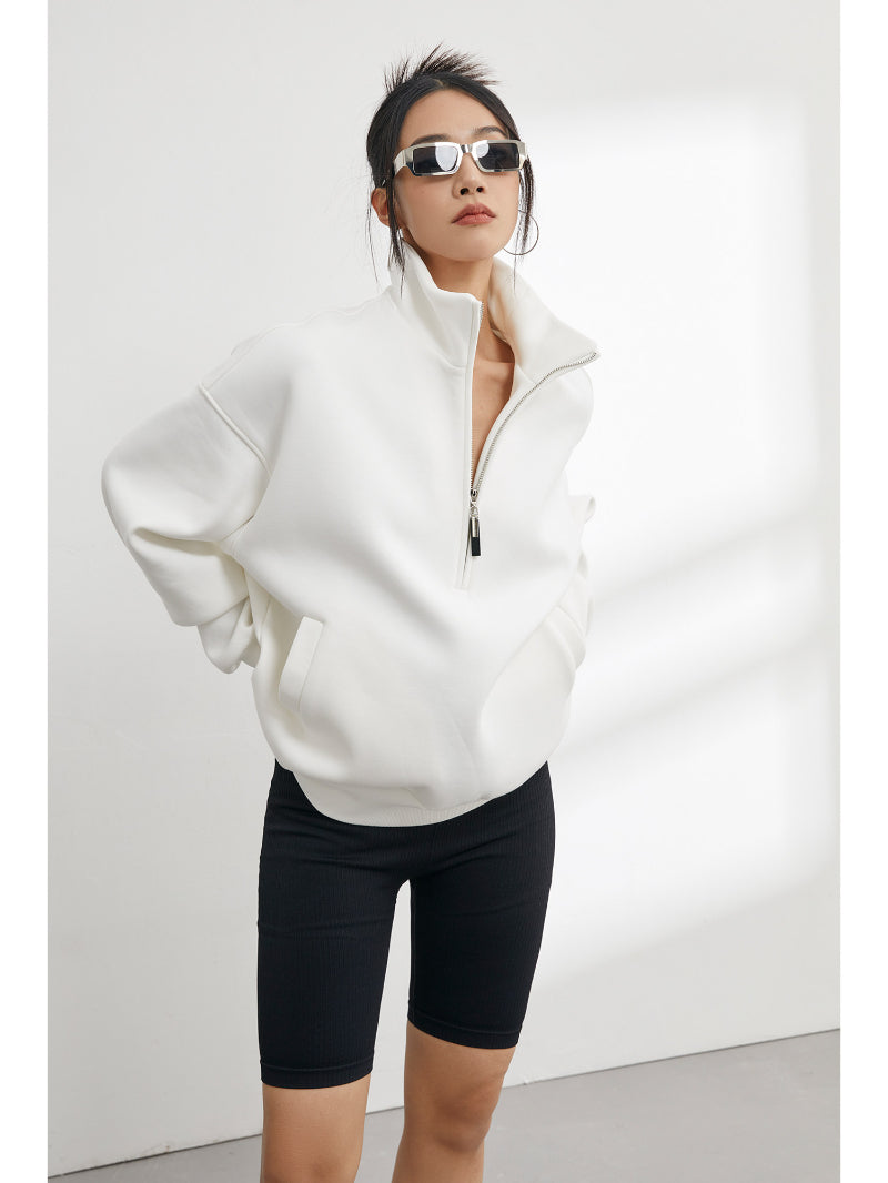 Half-zip Relaxed-fit Sweatshirt With A Stand-up Collar For Spring And Fall