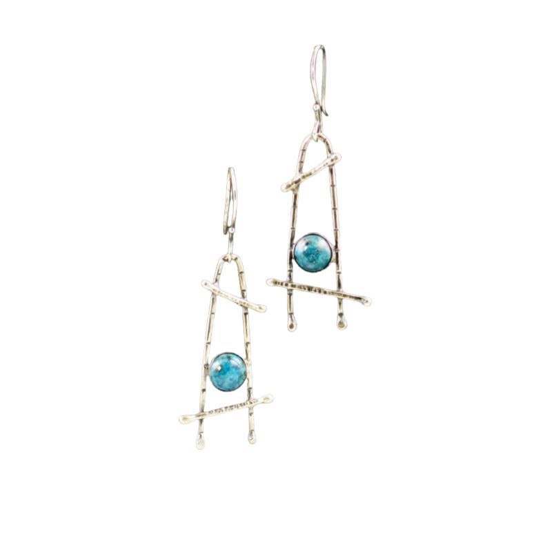 Retro Creative Geometric Line Turquoise-Inlaid Earrings