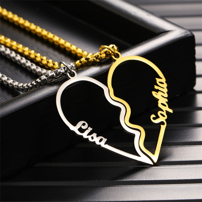 Stainless Steel Cutout Name Love Couple Necklace Set